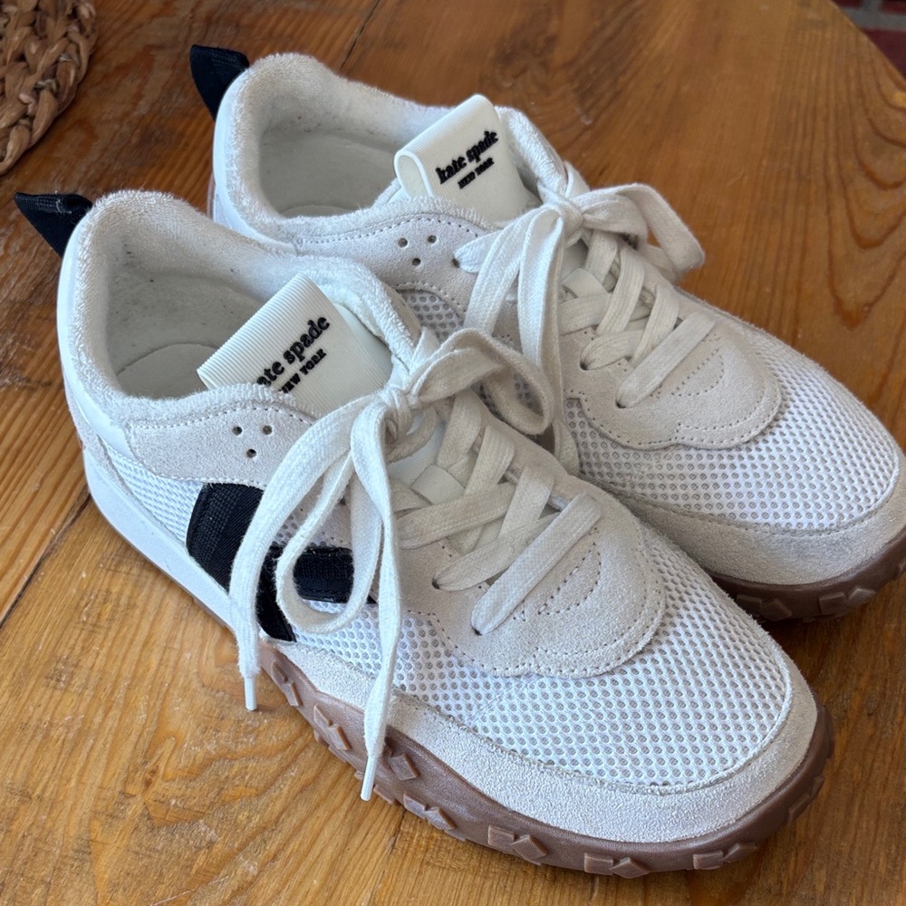 Kate Spade Cream and Black Lace-Up Sneakers